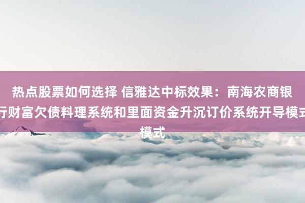 热点股票如何选择 信雅达中标效果：南海农商银行财富欠债料理系统和里面资金升沉订价系统开导模式