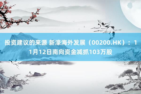 投资建议的来源 新濠海外发展（00200.HK）：11月12日南向资金减抓103万股