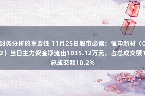 财务分析的重要性 11月25日股市必读：恒申新材（000782）当日主力资金净流出1035.12万元，占总成交额10.2%