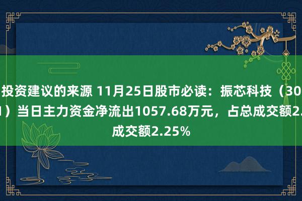 投资建议的来源 11月25日股市必读：振芯科技（300101）当日主力资金净流出1057.68万元，占总成交额2.25%