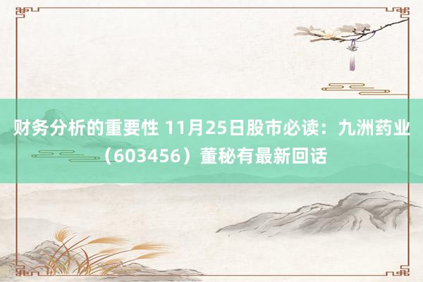 财务分析的重要性 11月25日股市必读：九洲药业（603456）董秘有最新回话