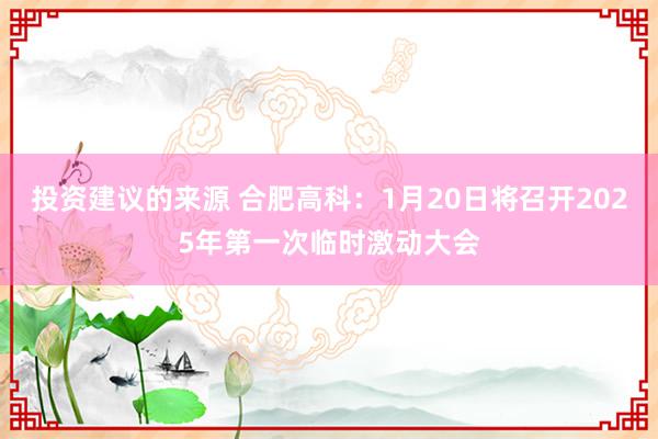 投资建议的来源 合肥高科：1月20日将召开2025年第一次临时激动大会