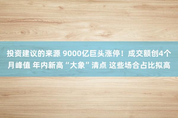 投资建议的来源 9000亿巨头涨停！成交额创4个月峰值 年内新高“大象”清点 这些场合占比拟高