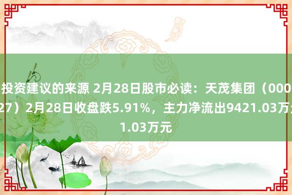 投资建议的来源 2月28日股市必读：天茂集团（000627）2月28日收盘跌5.91%，主力净流出9421.03万元