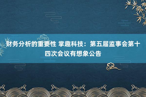 财务分析的重要性 掌趣科技：第五届监事会第十四次会议有想象公告