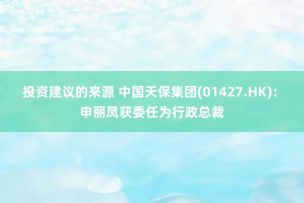 投资建议的来源 中国天保集团(01427.HK): 申丽凤获委任为行政总裁